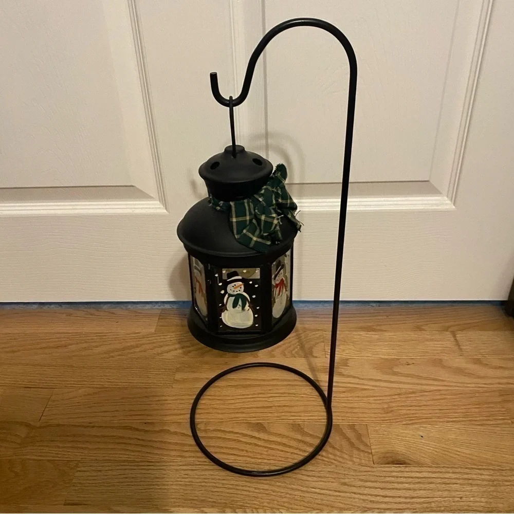 Hand Painted Volitive Candle Tea Light Holder & Stand Black Metal Snowman